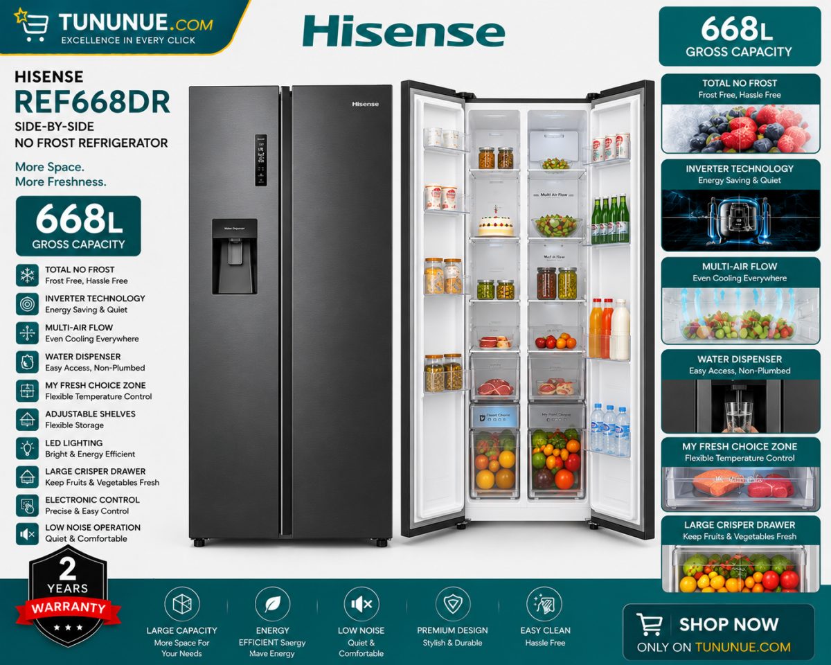 Hisense REF668DR 668L Side-by-Side No Frost Refrigerator