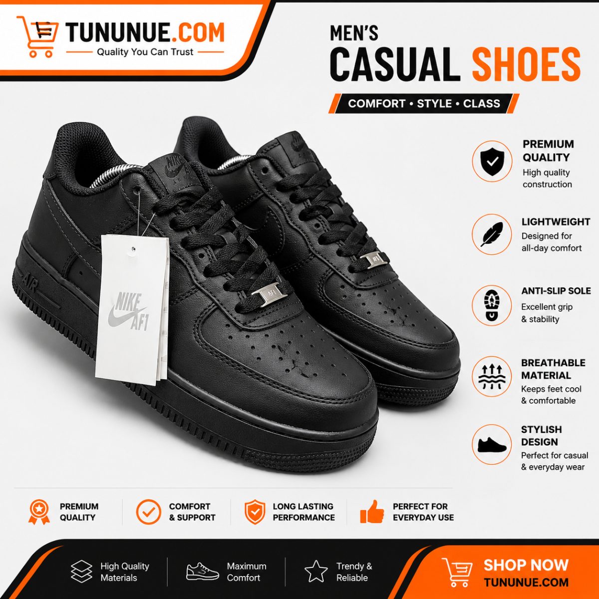 Nike Air Force 1 Black Low Sneakers Brand New