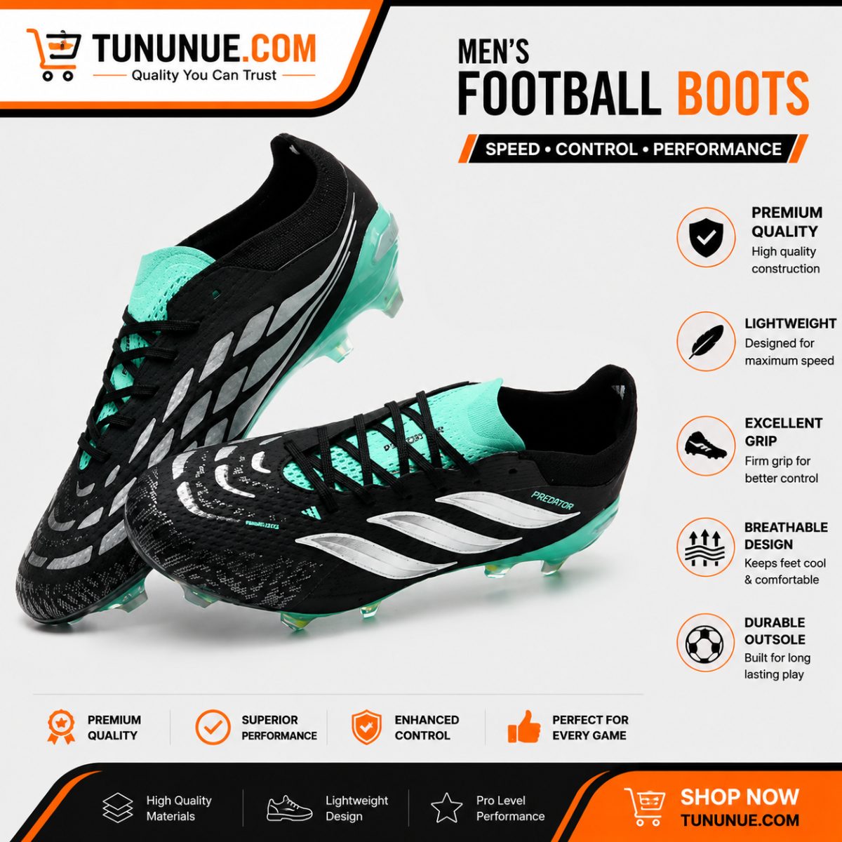 Adidas Predator Black Green Football Boots Brand New