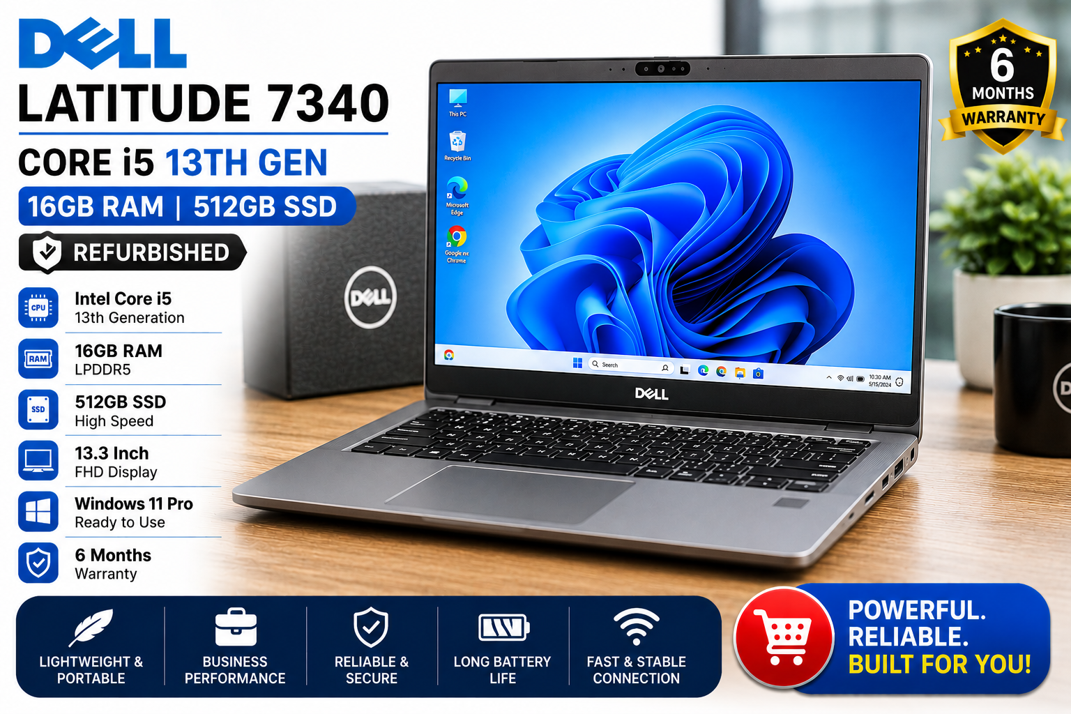 Dell Latitude 7340 Core i5 13th Gen 16GB RAM 512GB SSD - Refurbished