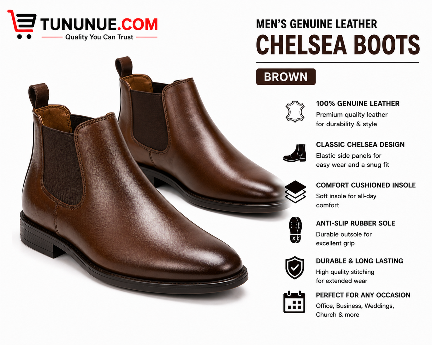 Men's Genuine Leather Brown Chelsea Boots