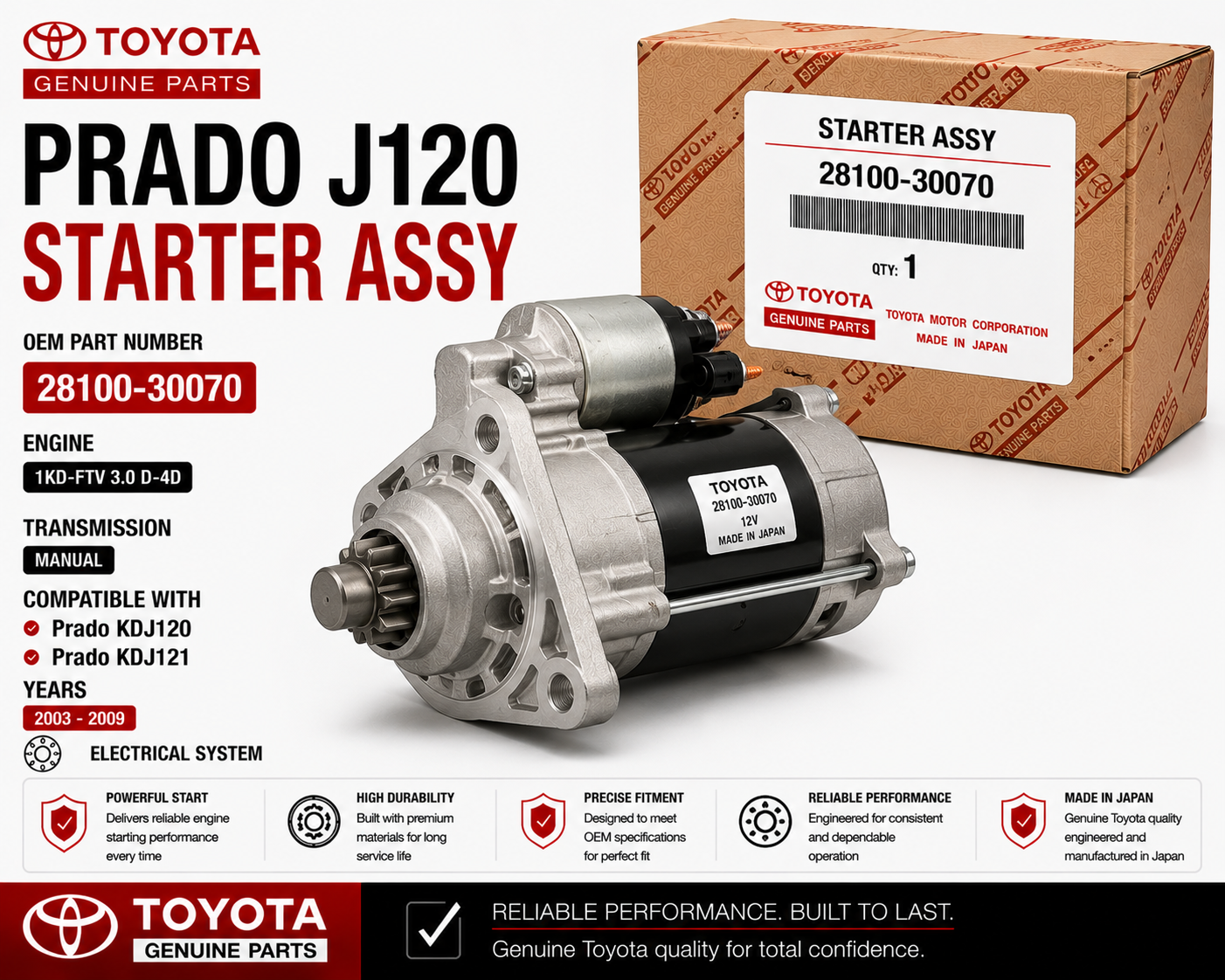 Toyota Prado J120 Starter Motor 28100-30070