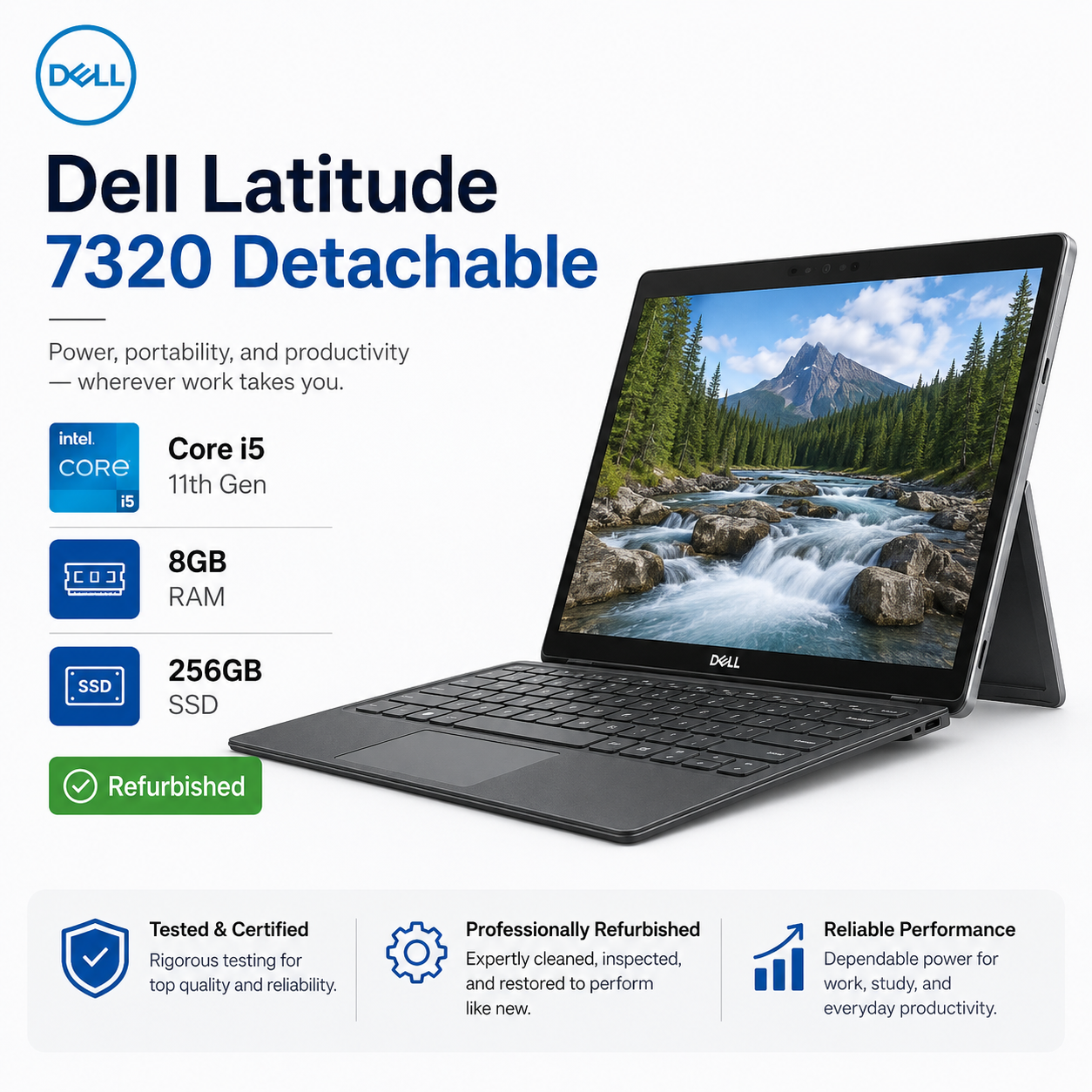 Dell Latitude 7320 Detachable Core i5 11th Gen 8GB RAM 256GB SSD - Refurbished