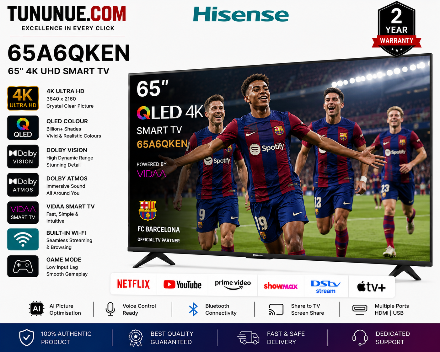 Hisense 65A6QKEN 65 Inch Smart QLED 4K UHD TV